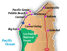 Map of Monterey County Cities in Service Area from Marina to Big Sur and Carmel Valley